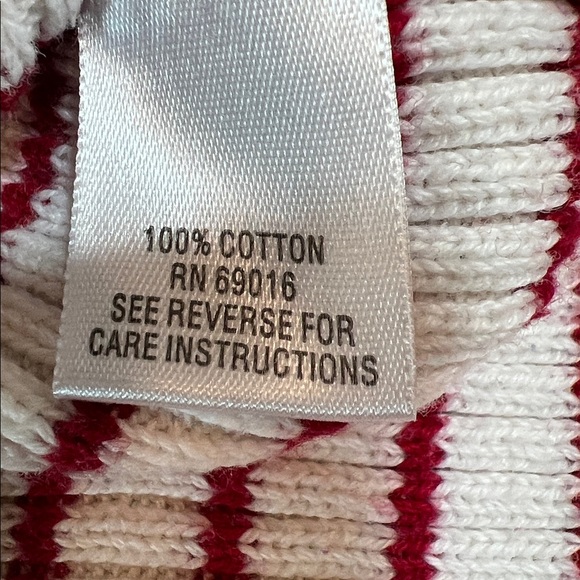 Striped Red and White Women's Cable knit Sweater Cotton  Sz S - Picture 6 of 11